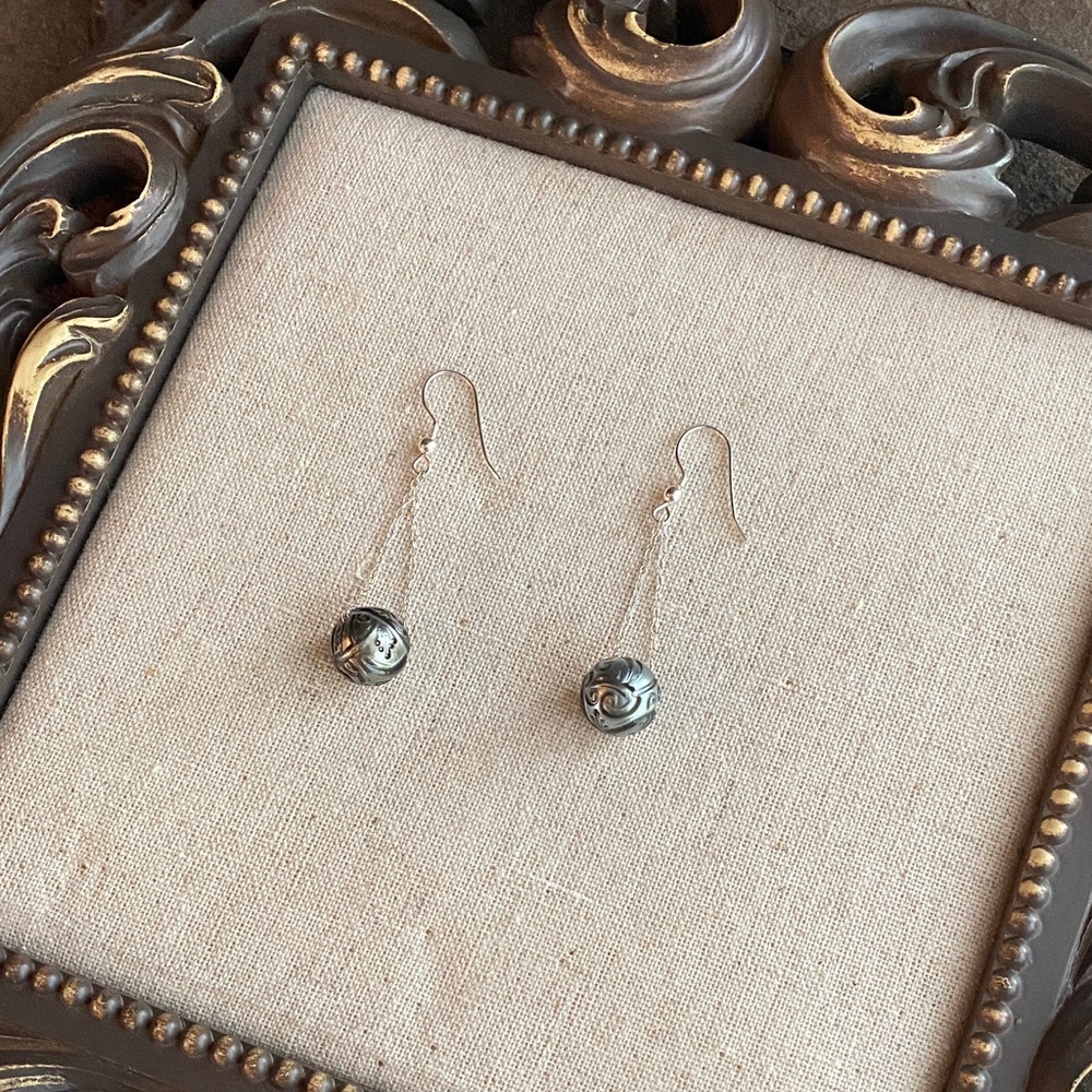Carved Tahitian Pearl Earrings
